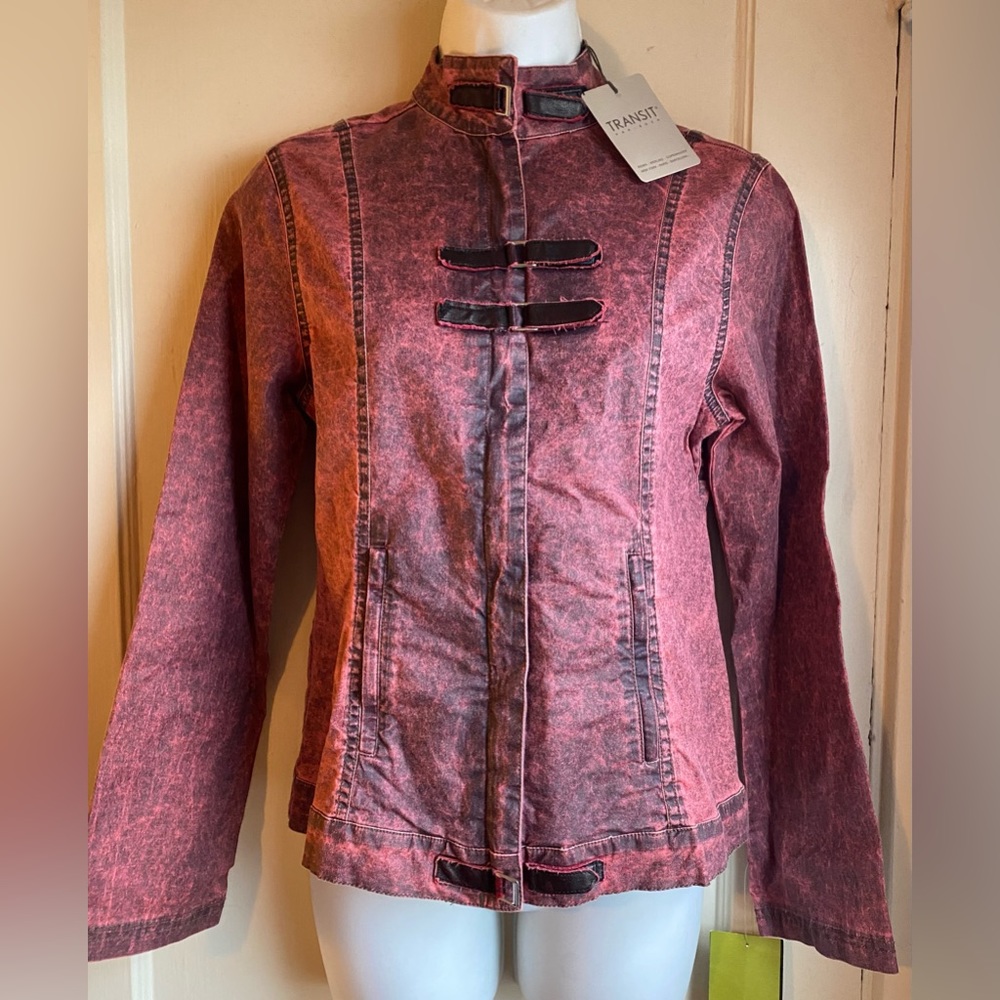 TRANSIT Par-Such Italian Jacket Hot Neon Pink Acid Wash Faux Leather Small NWT